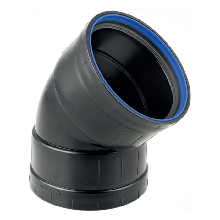 PP bocht zwart 2 x manchet 75 mm 45°