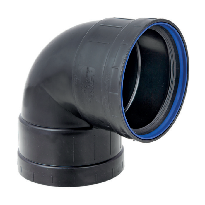 PP bocht zwart 2 x manchet 75 mm 90°