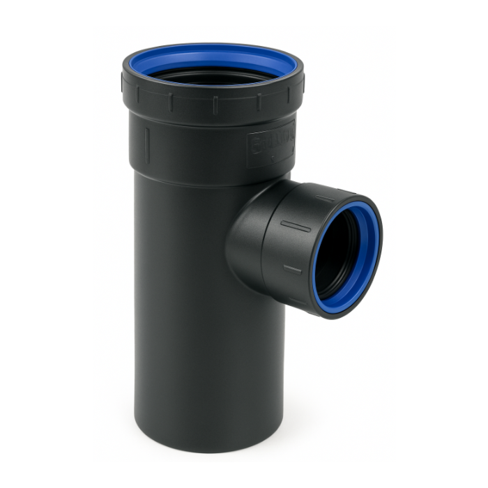 PP t-stuk zwart 2 x manchet / spie 75 mm x 50 mm 90° PP t-stuk zwart 2 x manchet / spie 75 mm x 50 mm 90°